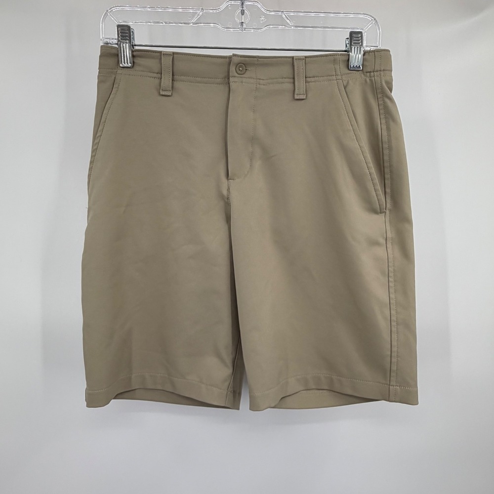 Under Armour Golf Shorts Kids Size YLG Tan Performance Flat Front - Picture 2 of 7